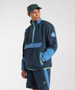 Gymshark Türkiye Mağazaları - Gymshark Vibes polar 1/4 zip lacivert/göl kenarı mavisi erkekler B26PXX809