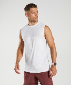 Gymshark Türkiye Mağazaları - Gymshark apeks dikişsiz tank beyaz/açık gri erkekler B26PXX899