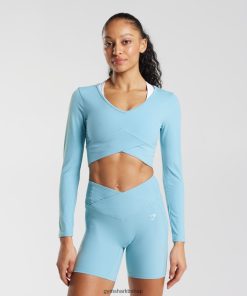 Gymshark Türkiye Mağazaları - Gymshark çapraz uzun kollu mahsul üst buzdağı mavisi kadınlar B26PXX436