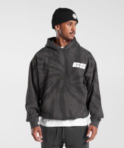 Gymshark Türkiye Mağazaları - Gymshark dinlenme günü kapşonlu siluet gri/siyah/spiral optik yıkama erkekler B26PXX803