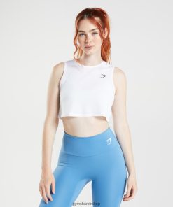 Gymshark Türkiye Mağazaları - Gymshark eğitim mahsul tankı beyaz kadınlar B26PXX475