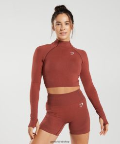 Gymshark Türkiye Mağazaları - Gymshark vital dikişsiz 2.0 yüksek boyunlu midi üst tuğla kırmızısı kadınlar B26PXX466
