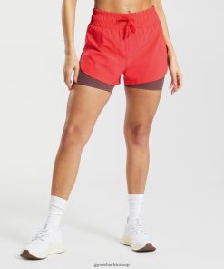 Gymshark Çorap - Gymshark 2'si 1 arada şortla koşu fluo koyu pembe/macenta kahverengi kadınlar B26PXX51