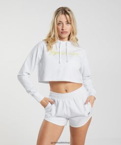 Gymshark Çorap - Gymshark işlemeli grafik kırpılmış kapüşonlu üst beyaz kadınlar B26PXX375