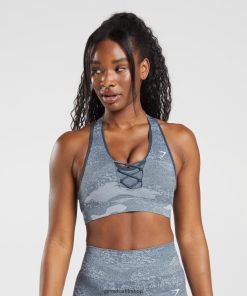 Gymshark Çorap - Gymshark kamuflajlı dikişsiz spor sütyenini uyarlayın nehir taşı grisi/akşam mavisi kadınlar B26PXX145