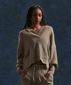 Gymshark Çorap - Gymshark triko kapşonlu duraklat çimento kahvesi/çakıl grisi kadınlar B26PXX384