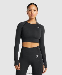 Gymshark Çorap - Gymshark vital dikişsiz 2.0 uzun kollu kısa üst siyah kırçıllı kadınlar B26PXX467